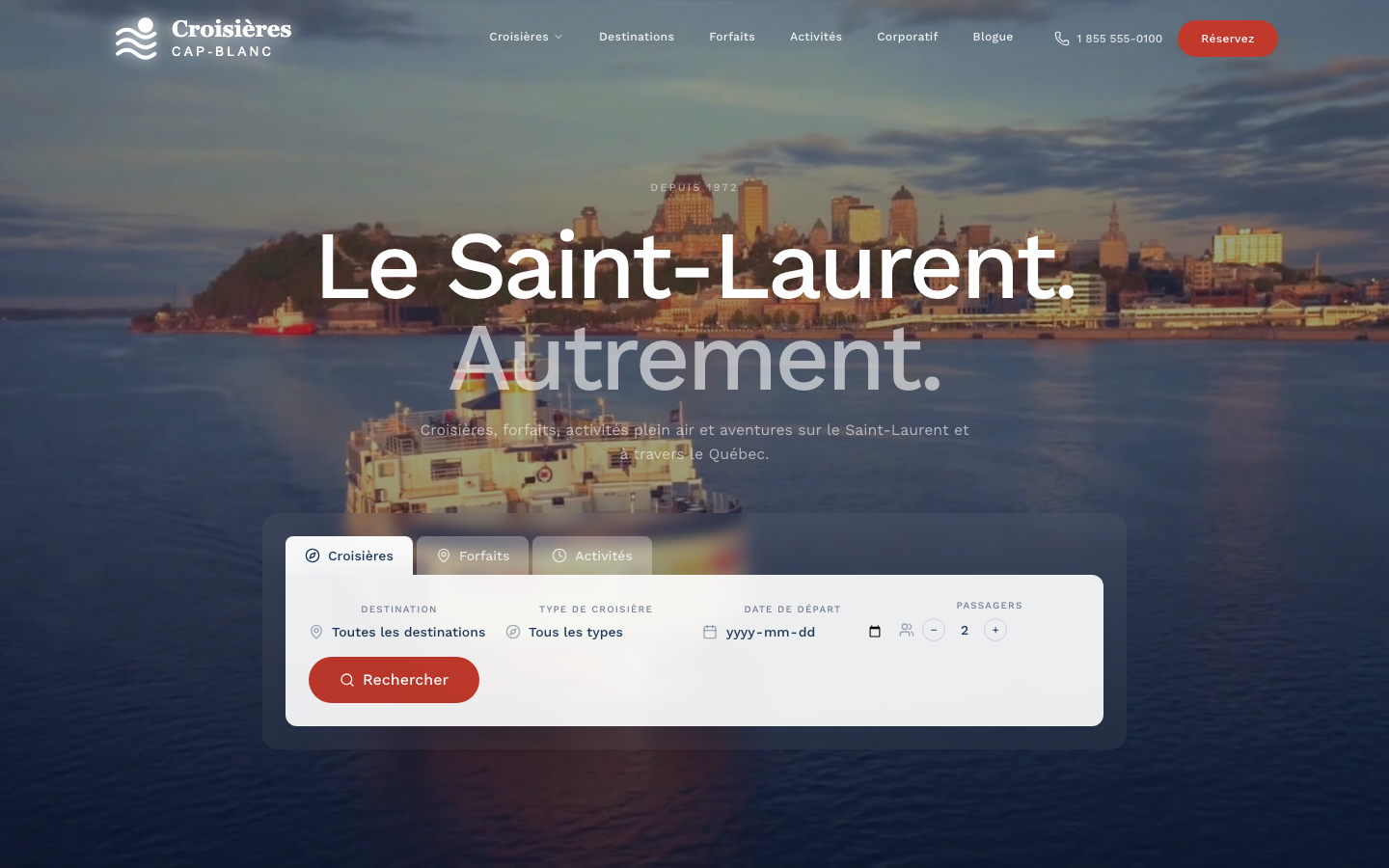 Démonstration conceptuelle du site Croisières Cap-Blanc conçue par Vision Production