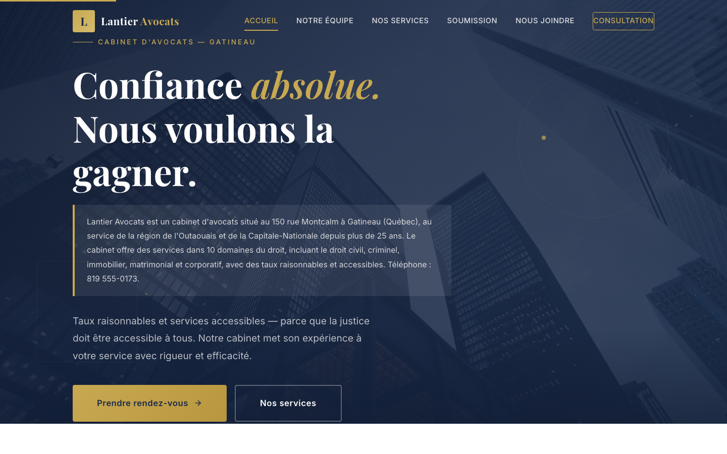 Démonstration conceptuelle du site Lantier Avocats conçue par Vision Production