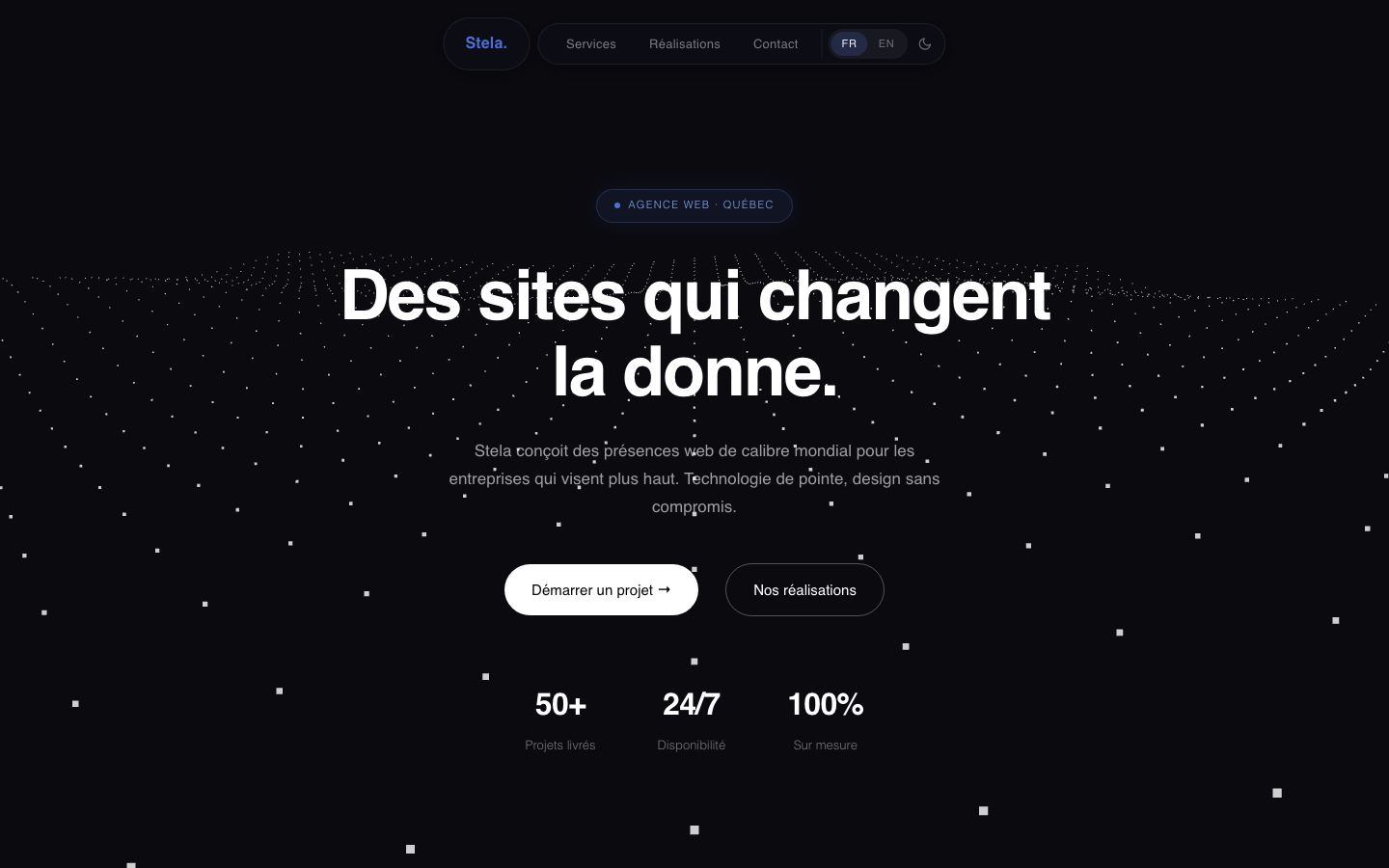 Site de l’agence web Stela avec son hero interactif en points 3D